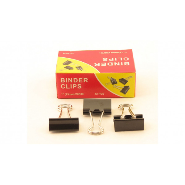 Зажимы для бумаг в наборе, черные, 25 мм, 12 шт., Binder clips