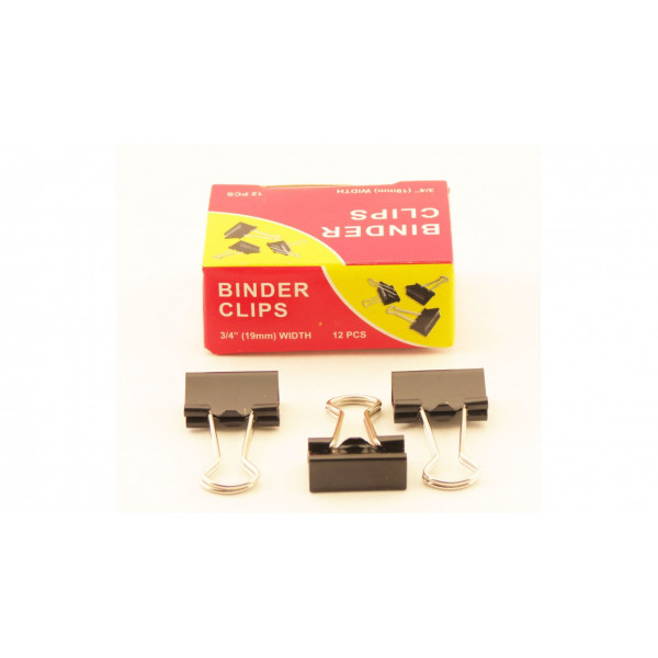 Зажимы для бумаг в наборе, черные, 19 мм, 12 шт., Binder clips