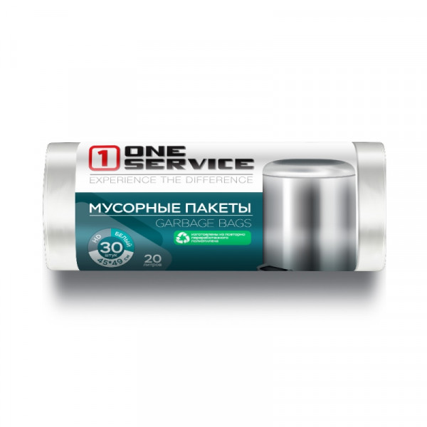 Мешки для мусора 20л 30шт/рулон ПНД One Service 6,5мкм 45*49см цв.белый Мешки для мусора 20л 30шт/рулон ПНД One Service 6,5мкм 45*49см цв.белый