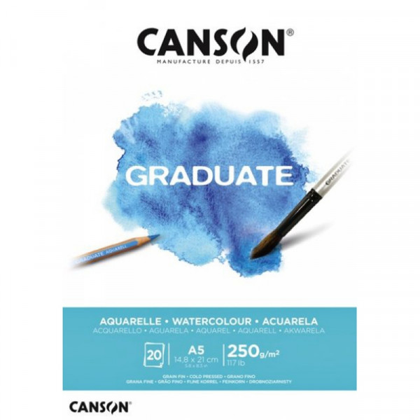 Блок-склейка бумаги для акварели Canson Graduate 14,8*21 см, 250 г/м2, 20 л.