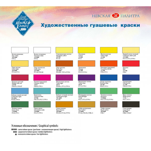 Краски гуашевые Мастер-класс набор 16 цв., 20 мл, банки