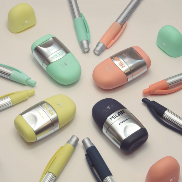 Точилка на 1 отв. Capsule silv с ластиком, ассорти