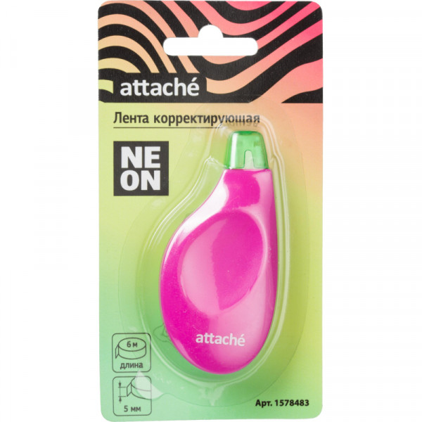 Корректирующая лента Attache Neon, 5мм x 6м, розово-зелен, блистер, арт. 1578483