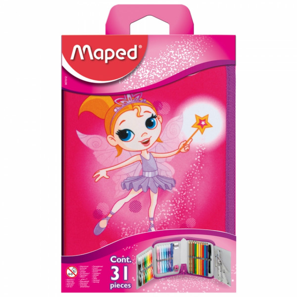 Пенал на 1 отд. Fairy с наполнением, розовый