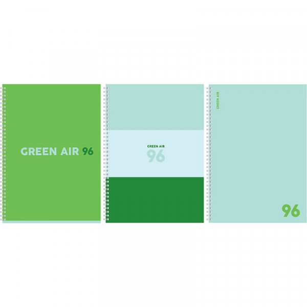 Тетрадь А4 96 л., клет. Green air спираль сбоку, обл. карт., ассорти