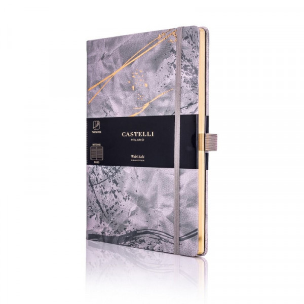 Блокнот А5 130*210 мм., 120 л., тонир., лин. Wabi Sabi Scar обл. искусств. матер., на резинке, серый, срез золотистый