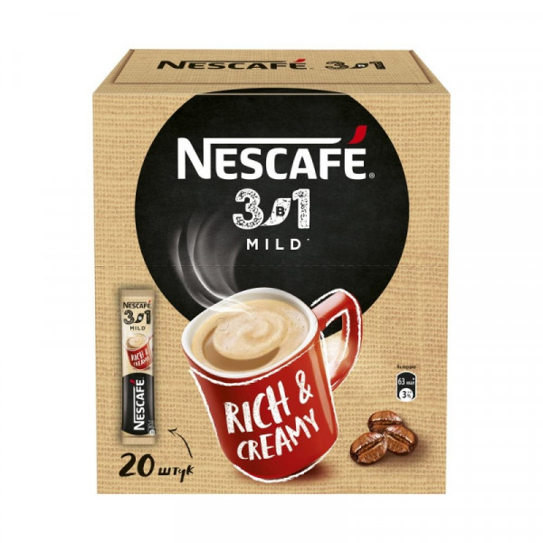 Кофейный напиток Nescafe растворим., 3в1, 20 шт./упак., Мягкий