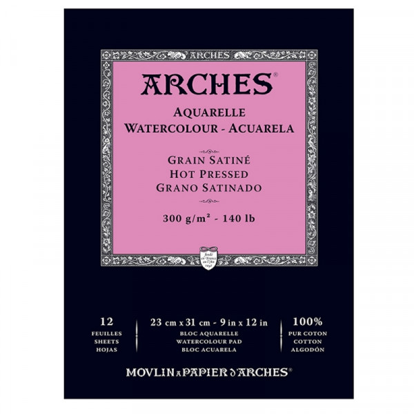 Блок-склейка бумаги для акварели Arches 100 хлопок, гор.пресс, 23*31, 300г/м, 12л