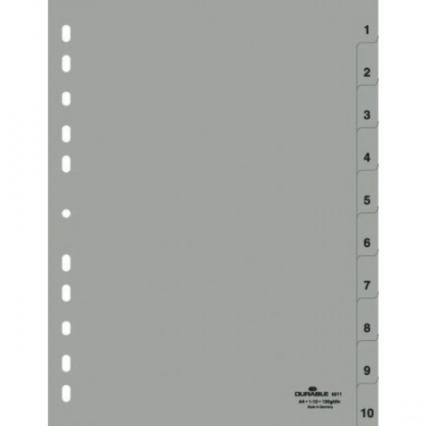 Разделитель на 10 делений А4 Durable пласт., с маркир., серый