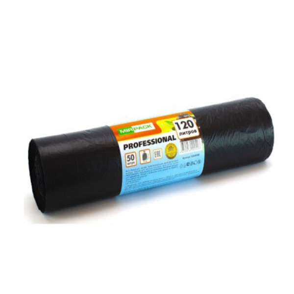 Мешки для мусора 120л 50шт/рулон ПСД Mirpack Professional 20мкм 70*110см цв.черный Мешки для мусора 120л 50шт/рулон ПСД Mirpack Professional 20мкм 70*110см цв.черный