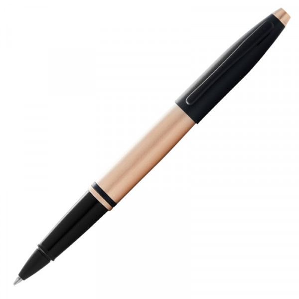 Ручка роллер Calais Brushed Rose Gold Plate & Black Lacquer 0,7 мм, метал., подарочн. упак., розовое золото/черный, стерж. черный