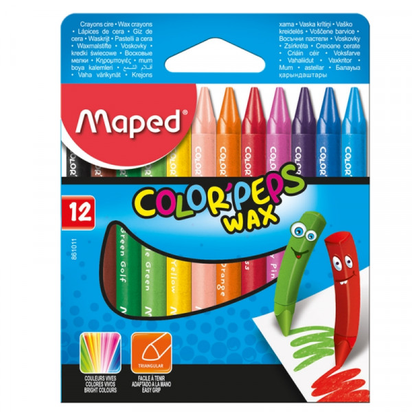 Мелки восковые 12 шт. Wax Crayons треуг., ассорти