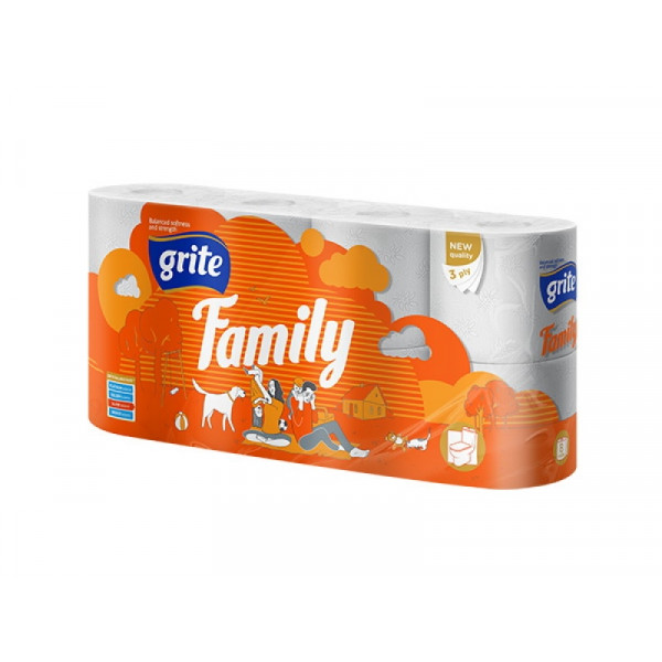 Бумага туалетная GRITE Family 1х8 3 слоя 18,75 м/рулон