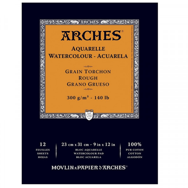 Блок-склейка бумаги для акварели Arches 100 хлопок, торшон, 23*31, 300г/м, 12л