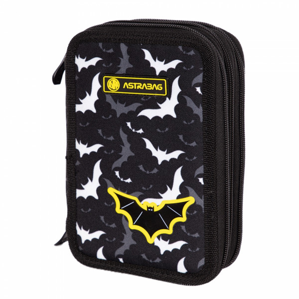 Пенал на 3 отд.Night bats1 с наполнением, черный