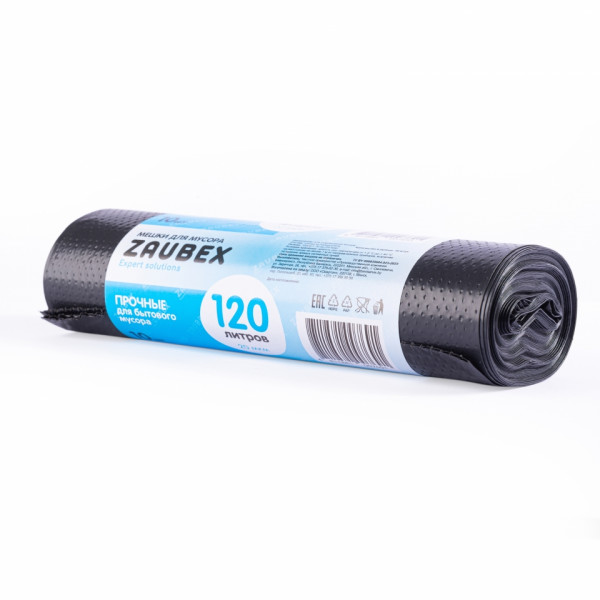 Мешки для мусора 120л 10шт/рулон ПНД Zaubex 20мкм 70*105см цв.черный