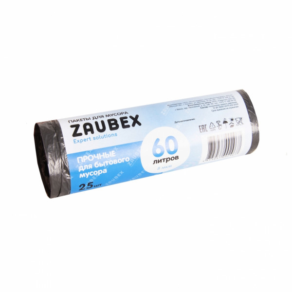 Мешки для мусора 60л 25 шт/рулон ПНД Zaubex 8мкм 56*66см цв.черный