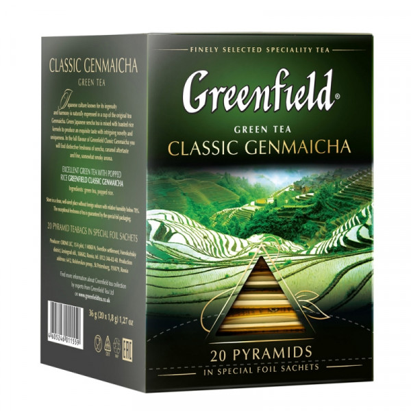 Чай Greenfield 20 пак*1,8 гр., зеленый, пирамидка, со вкусом сенчи, Classic Genmaicha 