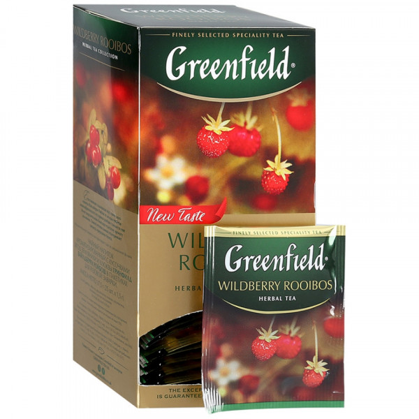 Чайный напиток Greenfield 25 пак*1,5 гр., черный, с кусочками земляники и клюквы, Wildberry Rooibos