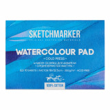 Блок бумаги для акварели Sketchmarker 100 хлопок, 12,5*18 см, 300 г/м2, 10 л., среднезернистая