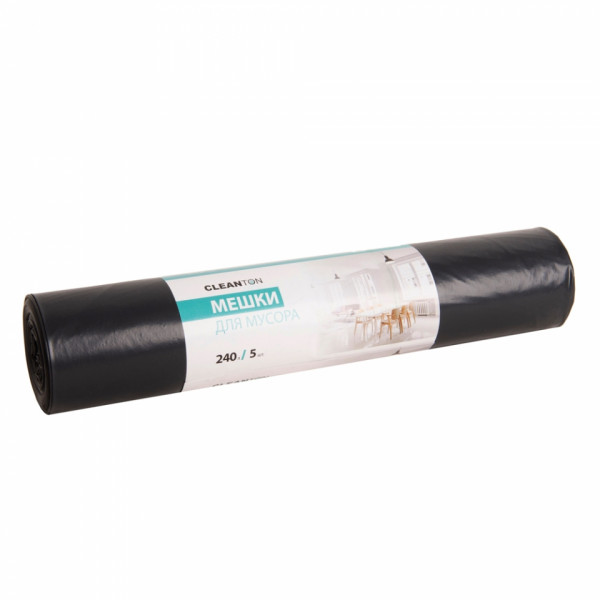 Мешки для мусора 240л 5шт/рулон ПВД Cleanton 45мкм 120*130см цв.черный