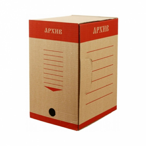 Коробка архивная 200 мм Эко бурый/красный
