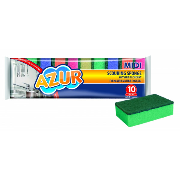 Губка кухонная для мытья посуды Azur Midi 80*50*25 мм, 10шт/уп.