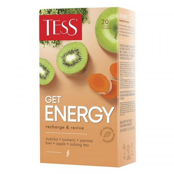 Чай Tess 20 пак*1,5 гр., байховый, с ароматом киви и жасмина. Get Energy