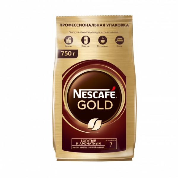 Кофе Nescafe натур. растворим. сублимир с доб. жар.мол. кофе., 750 гр., пак., Gold