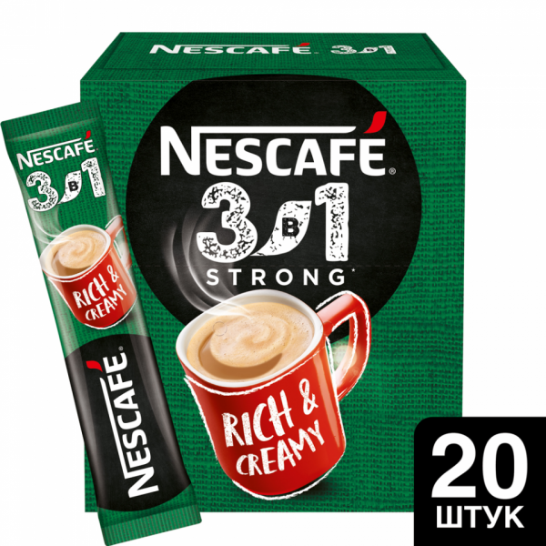 Кофейный напиток Nescafe растворим., 3в1, 20 шт./упак., Крепкий