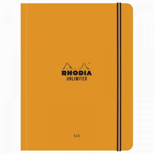 Блокнот А5+ 160*210 мм, 60 л., в клетку Rhodia Unlimited сшивка сбоку, обл. карт., микроперф., на резинке, оранжевый