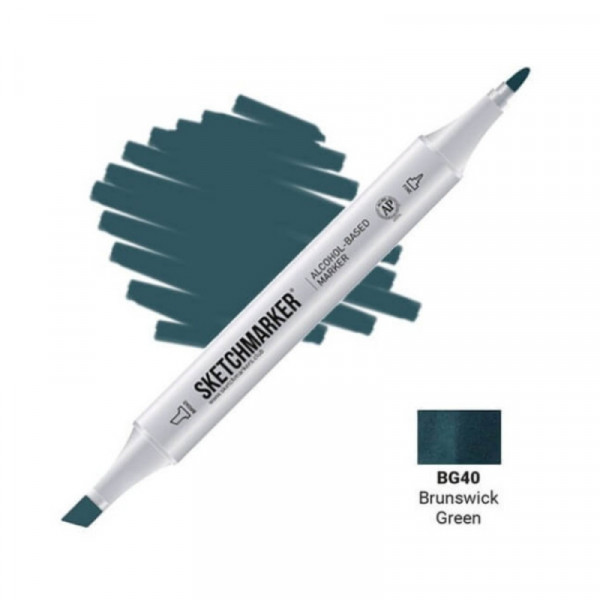Маркер перм., худ. Sketchmarker двухсторонний, BG40 зеленая киноварь