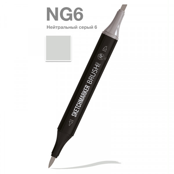 Маркер перм., худ. Sketchmarker Brush двусторонний, NG6, нейтральный серый 6 Маркер перм., худ. Sketchmarker Brush двусторонний, NG6, нейтральный серый 6