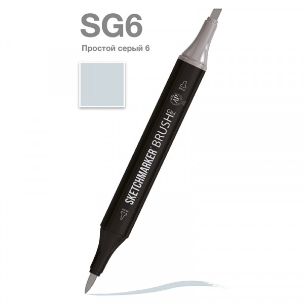 Маркер перм., худ. Sketchmarker Brush двусторонний, SG6, простой серый 6 Маркер перм., худ. Sketchmarker Brush двусторонний, SG6, простой серый 6