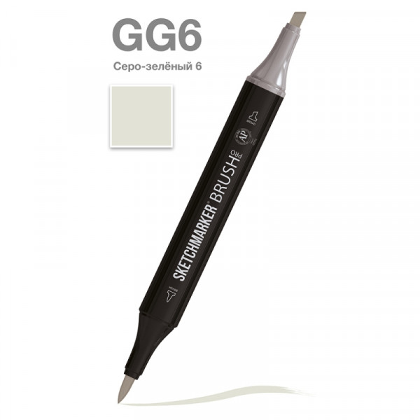 Маркер перм., худ. Sketchmarker Brush двусторонний, GG6, серо зеленый 6 Маркер перм., худ. Sketchmarker Brush двусторонний, GG6, серо зеленый 6