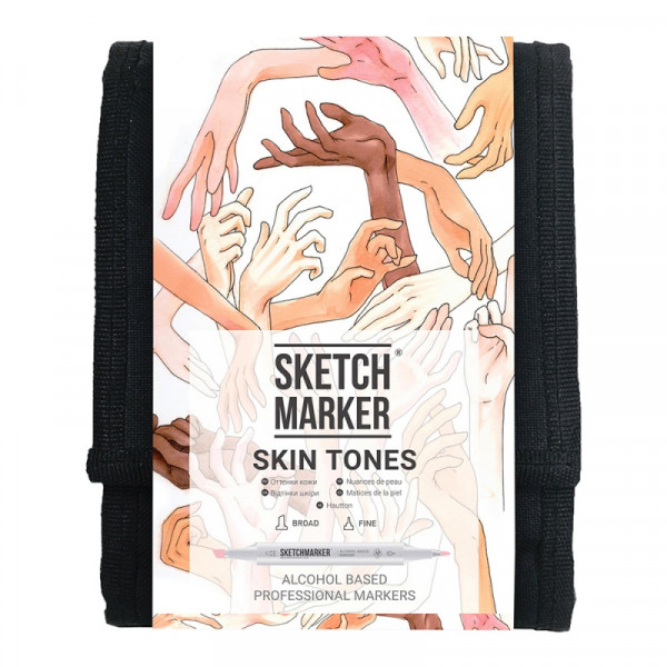 Маркер перм., худ. Sketchmarker Skin Tones двусторонний, набор 12 шт. + сумка-органайзер Маркер перм., худ. Sketchmarker Skin Tones двусторонний, набор 12 шт. + сумка-органайзер